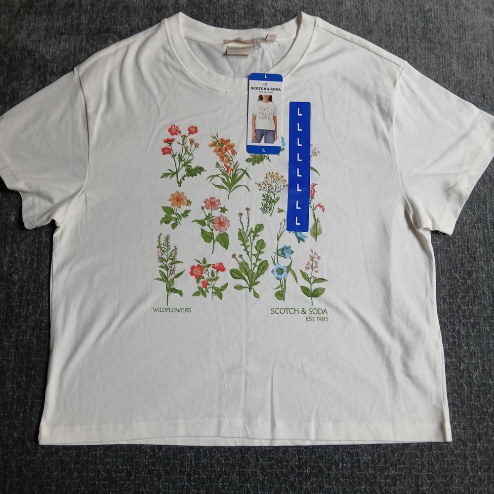 Scotch and Soda Womens Shirt Short Sleeve LG White Floral Cotton New With Tags